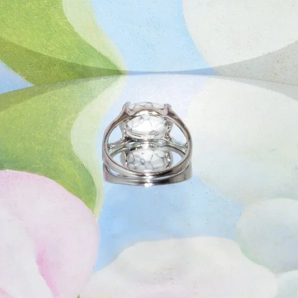 Kateryna Womens Size 9.5 Oval White Turquoise Silver Ring Gift Boxed - Picture 3 of 8